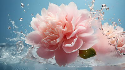 清新细腻的粉色花朵落入水中摄影图