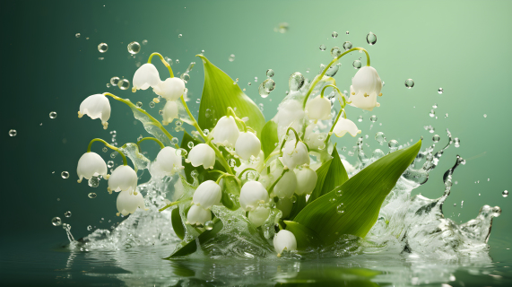 水中飘落的铃兰花瓣清新细腻的摄影图