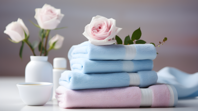 柔软轻盈的天蓝粉红色毛巾摄影图