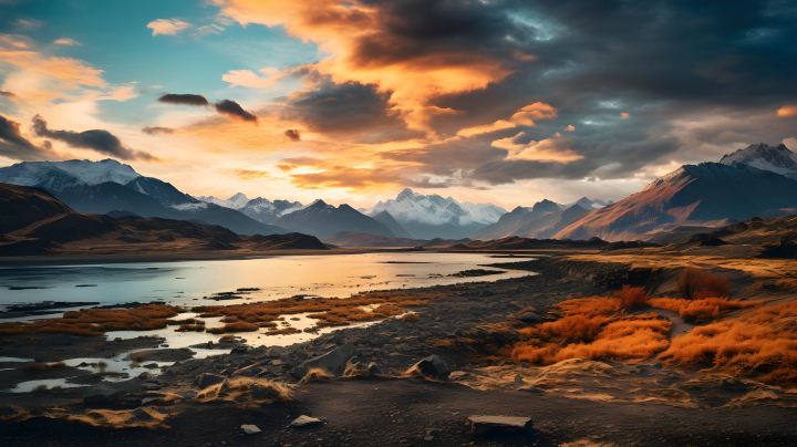 夕阳下的西藏风光摄影图版权图片下载
