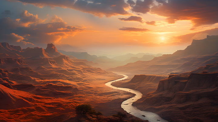 沙漠公路山岳景观风格的航拍摄影图版权图片下载