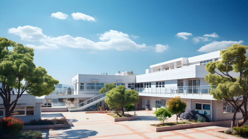 俯拍亚洲学校教学楼摄影图版权图片下载