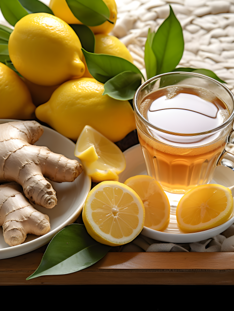 柠檬姜茶暖心饮料摄影图