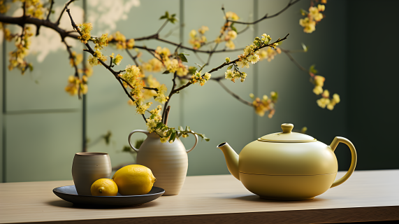 木质茶几在温馨色调下的摄影图片