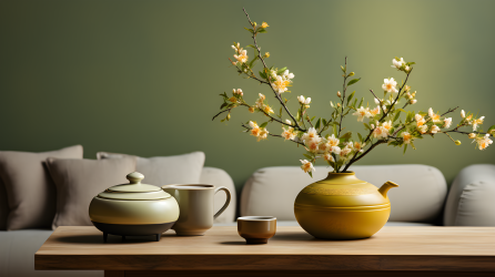现代日式风格木质角落茶几摄影图片