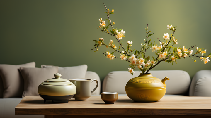 现代日式风格木质角落茶几摄影版权图片下载