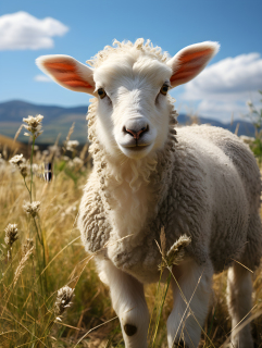 秋季牧场上的羔羊摄影图特写摄影图