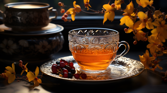 秋日茶杯的摄影图