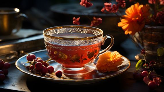 秋日一杯茶的摄影图