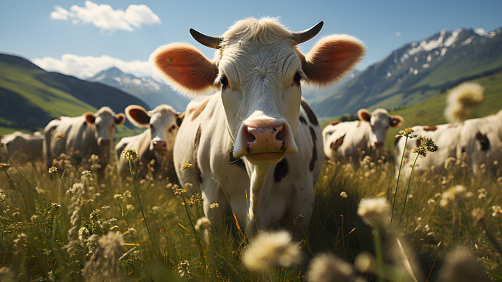 牛群在草原牧场吃草摄影图版权图片下载