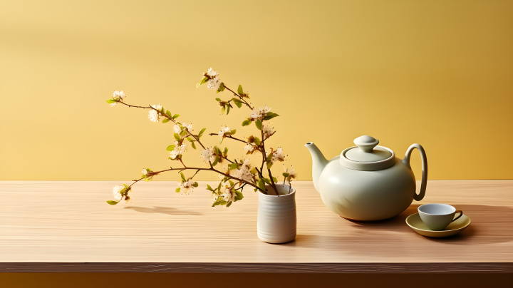 木质桌上的日式迷你设计茶壶摄影版权图片下载