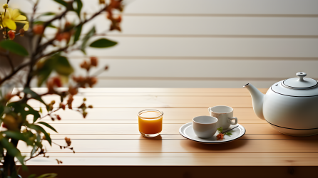 日式简约设计木质茶几摄影图片