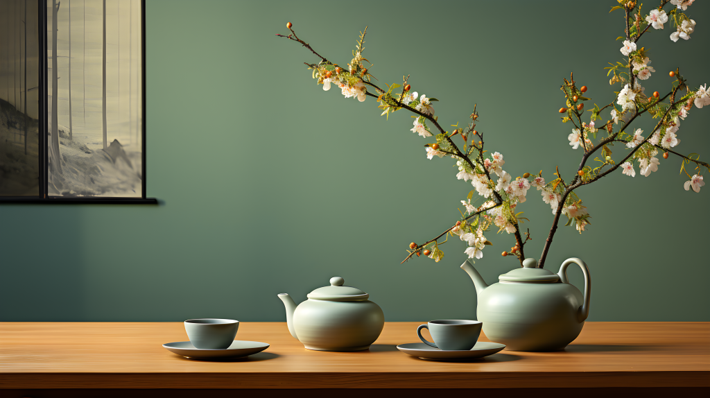 简约生活场景日式木桌茶壶摄影图片