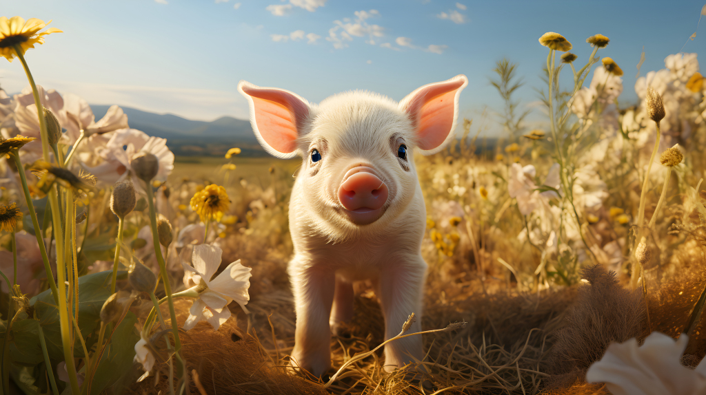 雪白白的小猪牧场玩耍摄影图版权图片下载