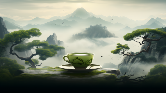 雾山风景茶杯摄影图