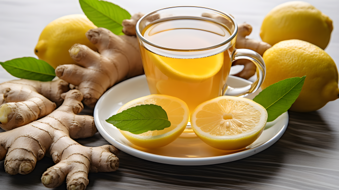 养生保健柠檬姜茶摄影图