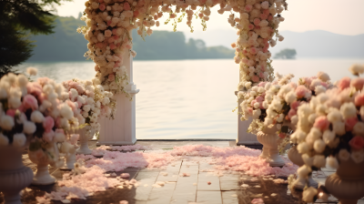 摆满鲜花的户外婚礼场景摄影图