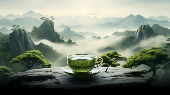 生动的雾山茶杯摄影图