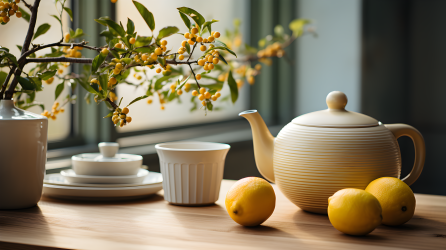日式木质茶几简约设计温馨色调摄影图片