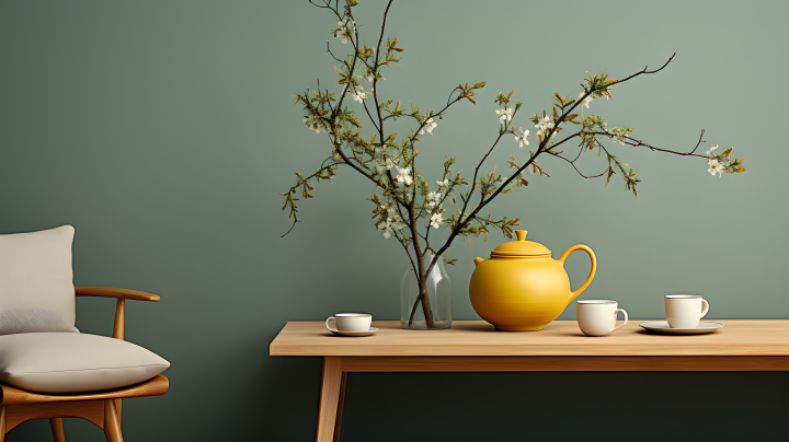 温馨日式角落木质茶几日式风格摄影图版权图片下载