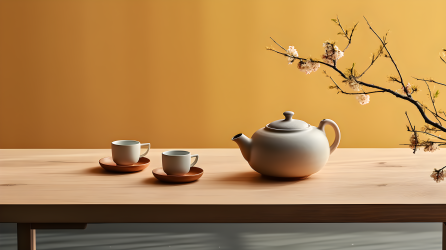 日式木质角落，简约设计茶壶摄影图片