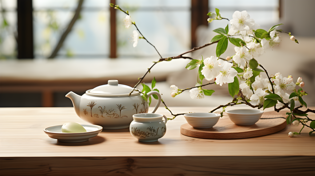 清新简约设计的茶具摄影图