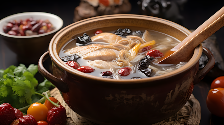 冬季养生汤枸杞红枣营养鸡汤的摄影版权图片下载