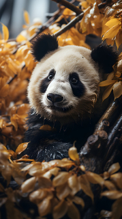 青年熊猫栖息在树上的摄影图片