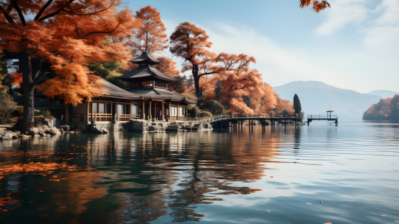 景色如画的秋季湖泊摄影图
