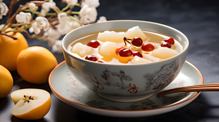 冬季温暖雪梨滋补汤的美食摄影图片