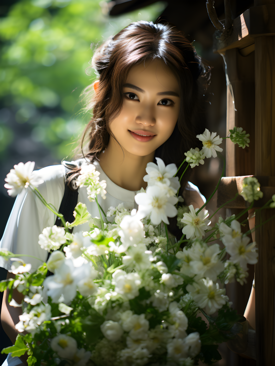 白衣素净美丽的中国女子摄影版权图片下载