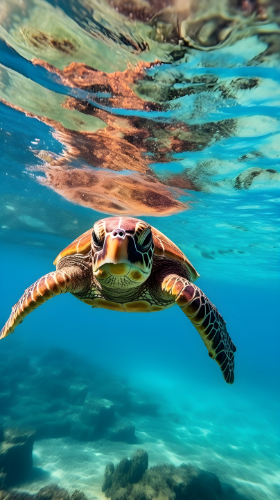 海龟游弋在海洋中摄影图版权图片下载