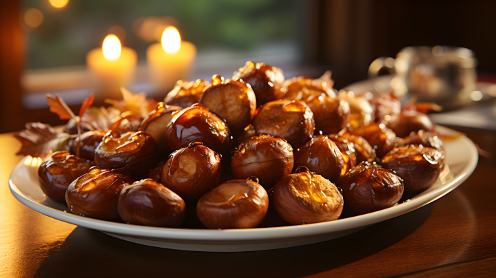 简约木桌上的美味坚果摄影图版权图片下载