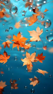 秋天枫叶飘落在水上摄影图