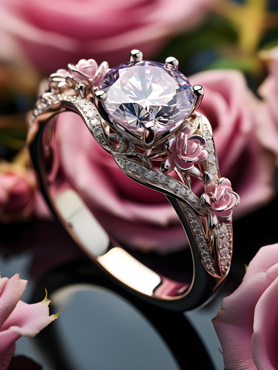 迷幻氛围下的银白订婚钻石戒指摄影图版权图片下载