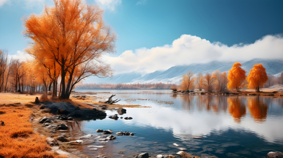 秋色湖光山色摄影图