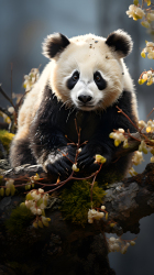 可爱大熊猫坐在树上摄影图