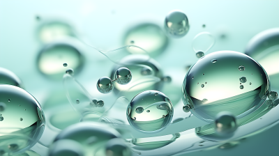 创意医美成分浮动的水滴光影摄影图片