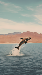 广阔的海洋中跃出的海豚摄影图片
