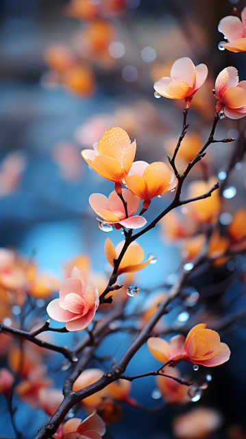 金黄色叶子的枝条摄影图片