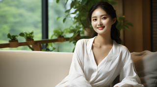 山居之乐别墅中的年轻女子摄影图