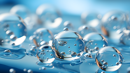 大分子护肤成分水滴漂浮的光影之美摄影图片