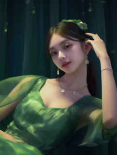 绿宝石和琥珀光芒中的美人鱼公主服装摄影图