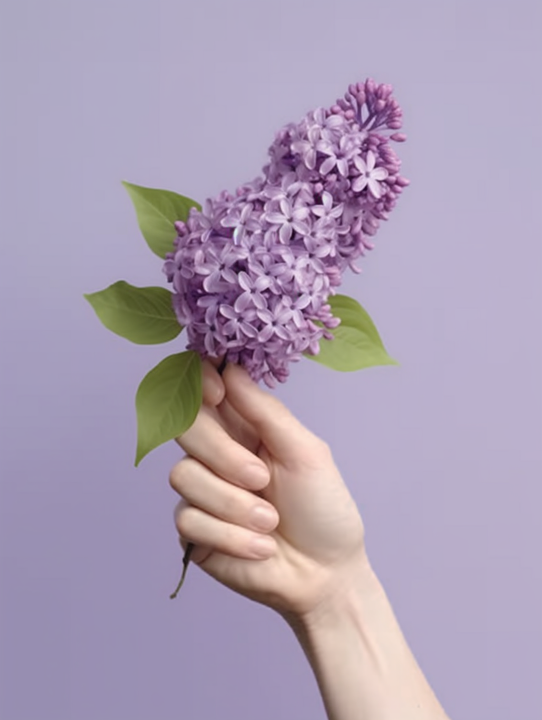 紫丁香花在女性手中摄影版权图片下载