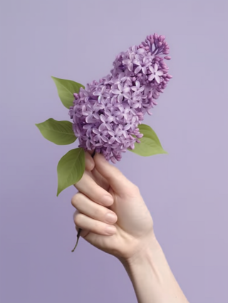 紫丁香花在女性手中摄影图片