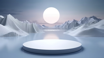 冰山水中的圆环展台摄影图片