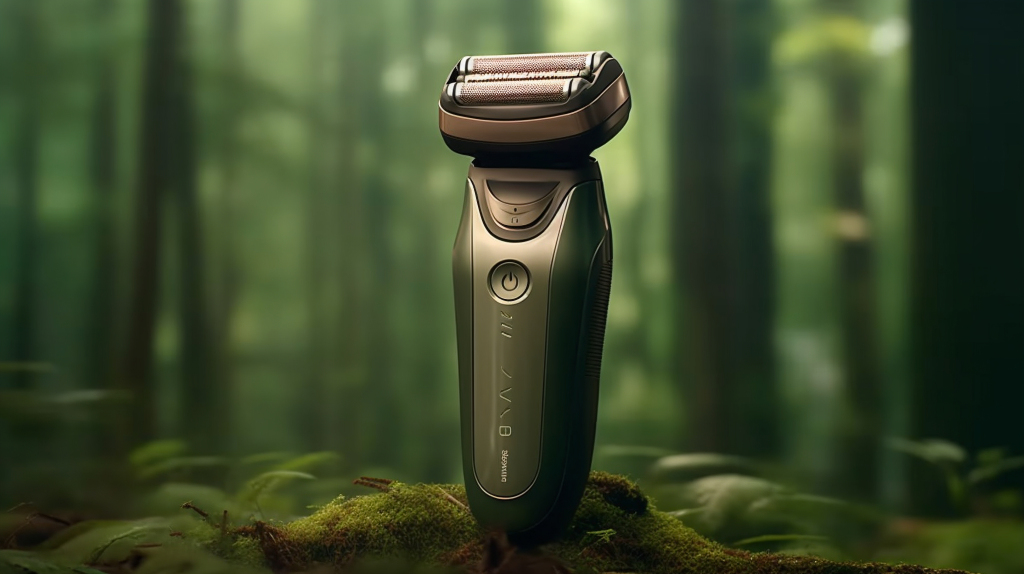 青苔旁边的电动剃须刀摄影版权图片下载