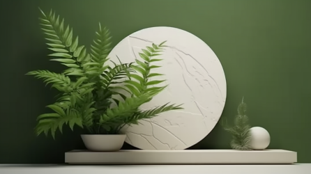 绿植家居装饰中的白石圆形花瓶摄影图片