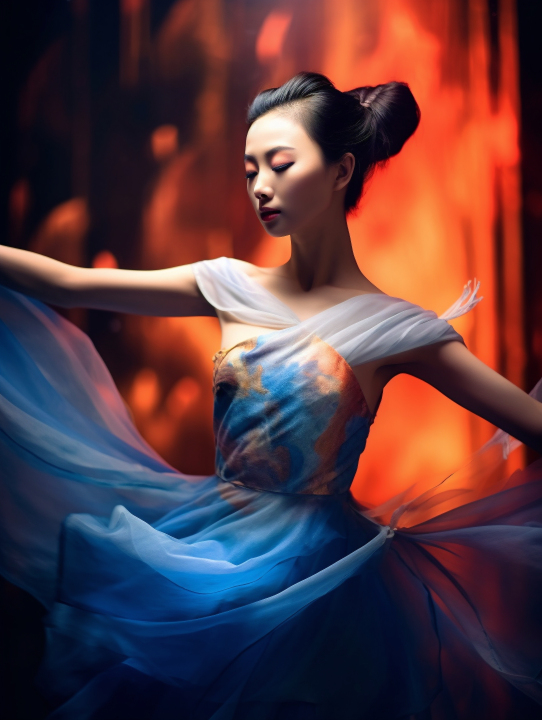 蓝光下的中国风仙境舞者摄影图版权图片下载