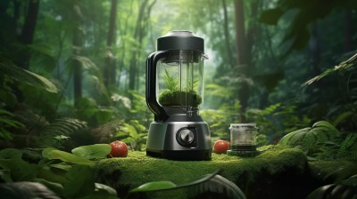 绿色丛林中的果汁机摄影图